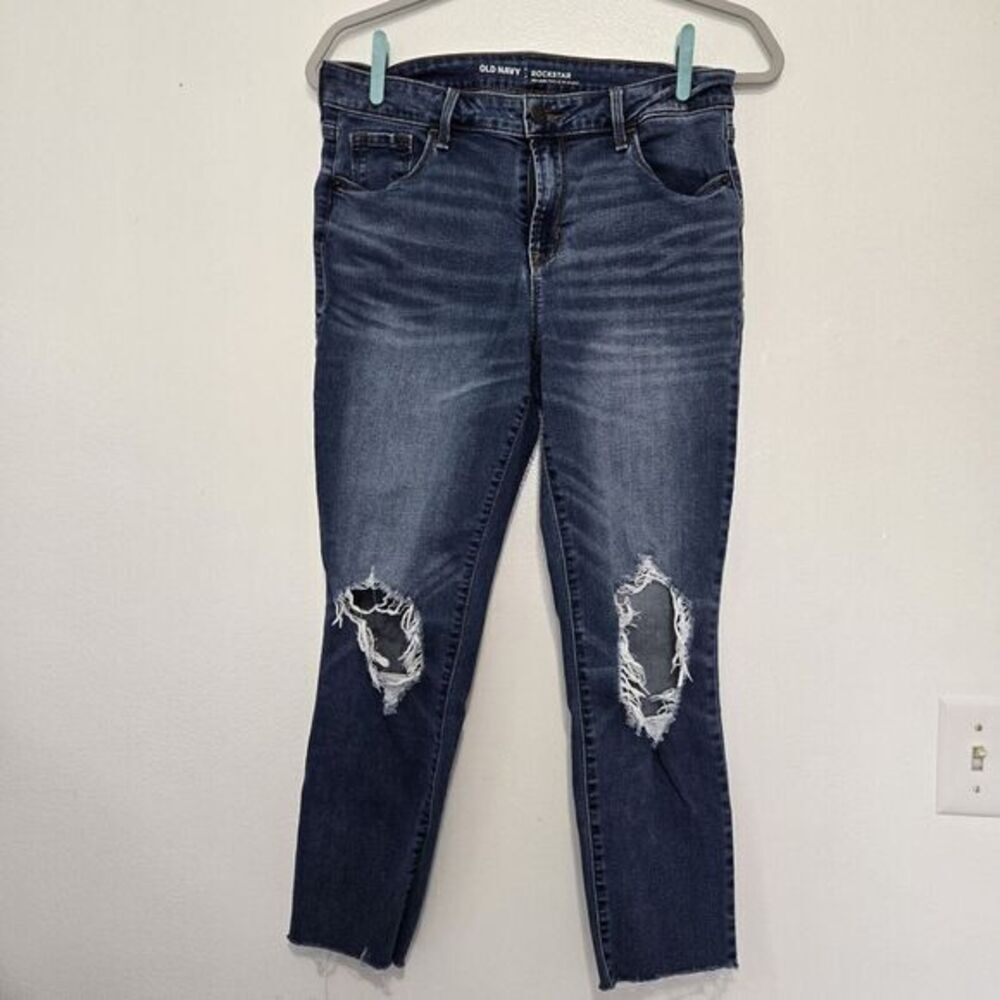 Old Navy Women's Size 10 Skinny Rockstar Ankle Jeans Mid Rise‎ Distressed Denim